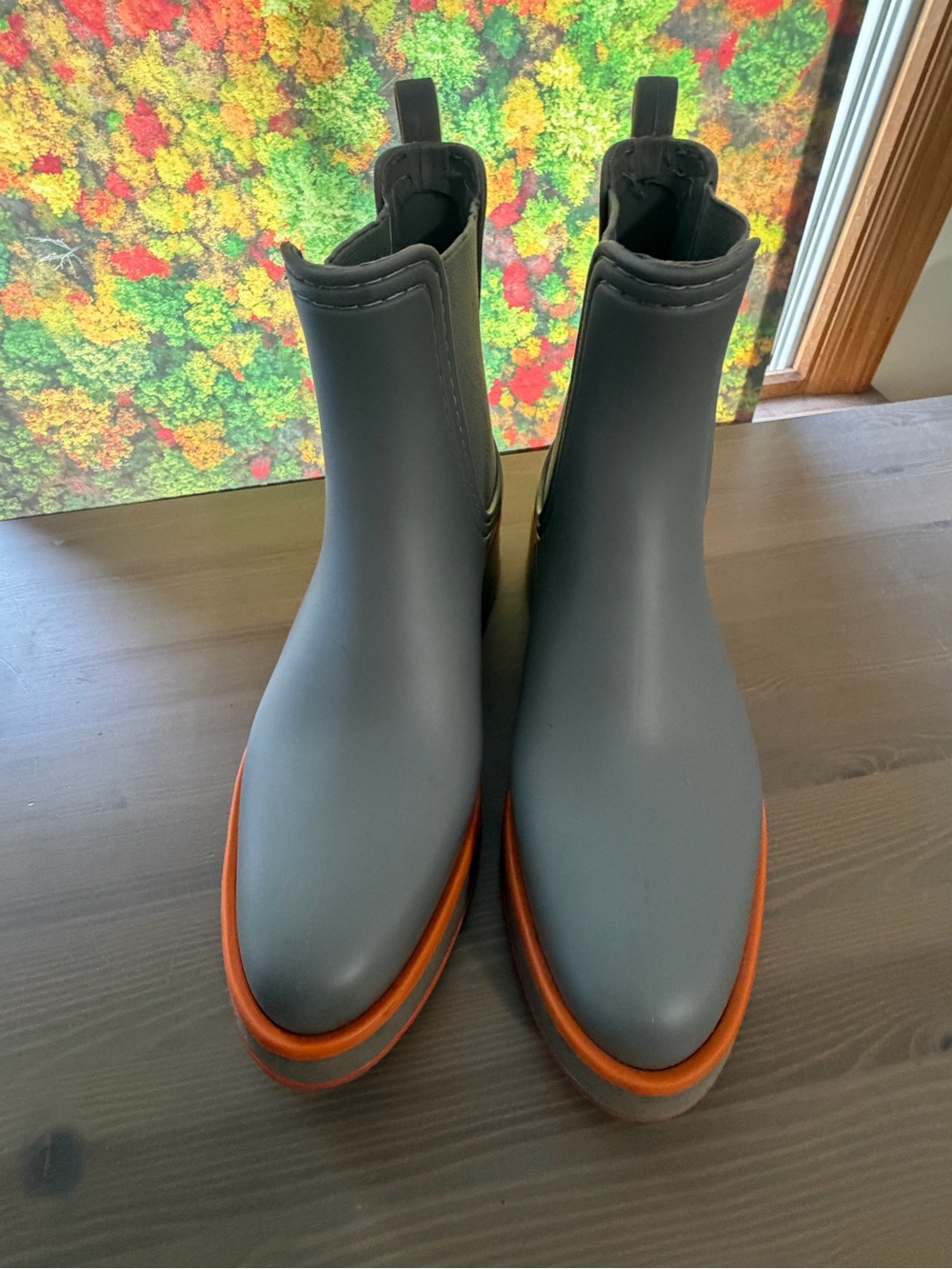 Bernardo  Gray / Orange wedge waterproof  
Rain Boots size 8 good condition